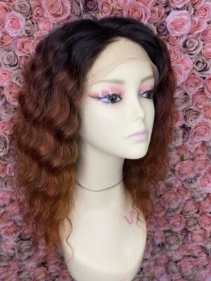 Full Lace Wig Wine and Orange Deep Wave 14"